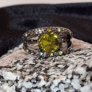 Beautiful Faux Green Peridot and Crystal Ring